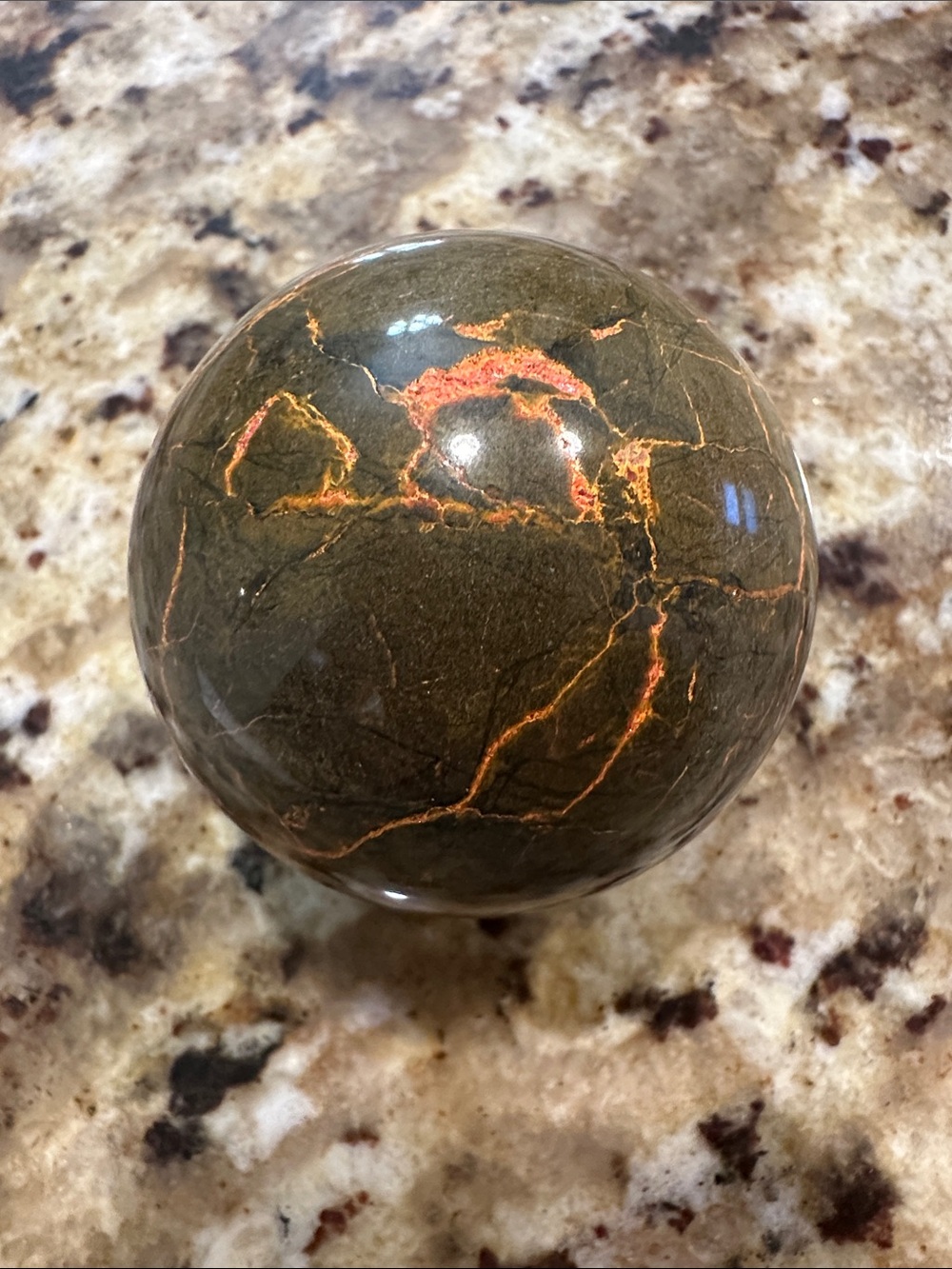 Polished Decorative Marble Cherry Creek Jasper Sphere. 2.25 inch diameter.